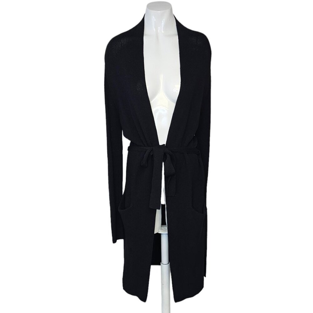Aritzia Wilfred Torcy Long Belted Knit Nylon Cardigan Duster Size Small Black